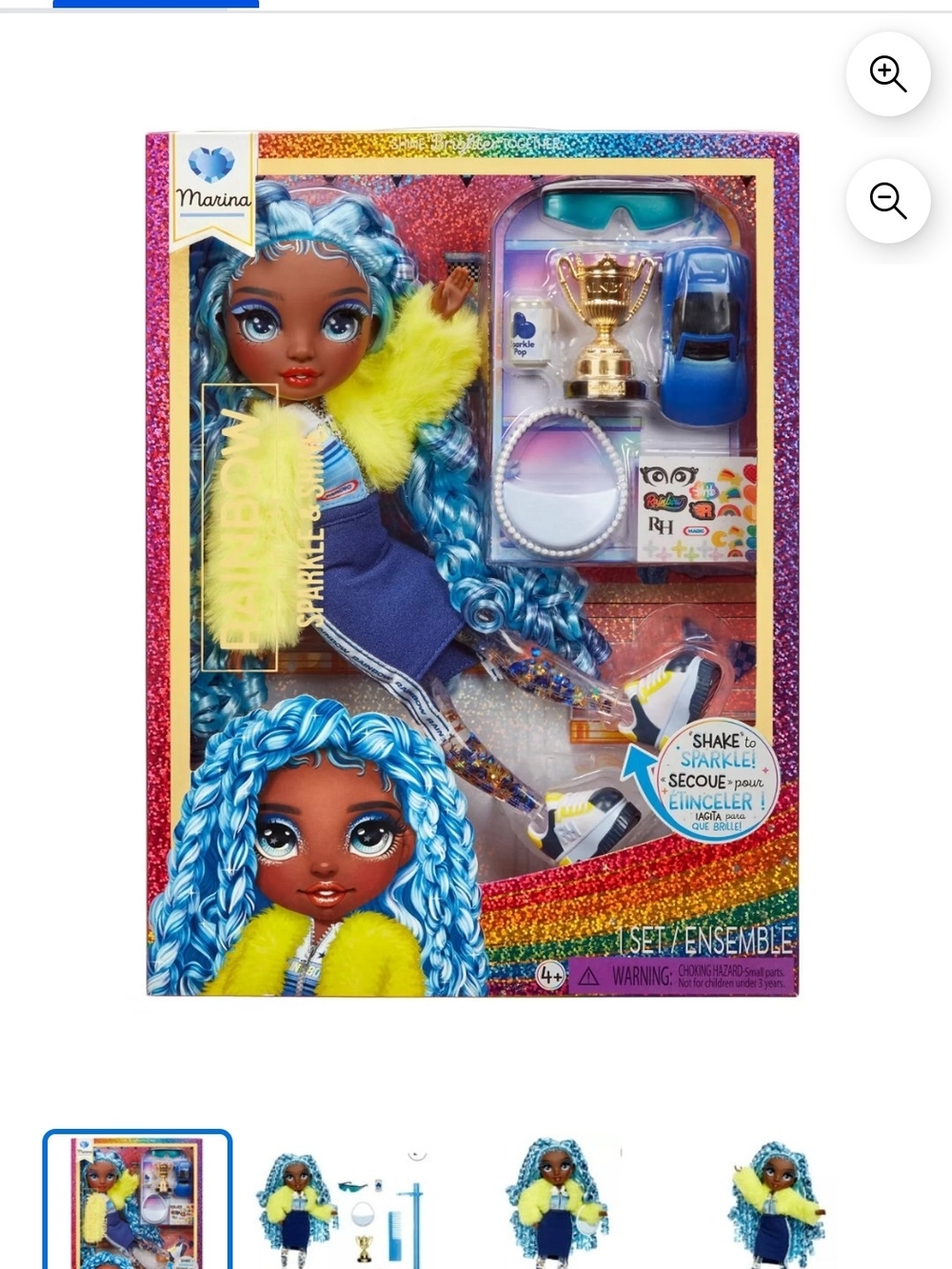 MARINA Blue-Haired Fashion Doll with Yellow Faux-Fur Jacket & Accessories
